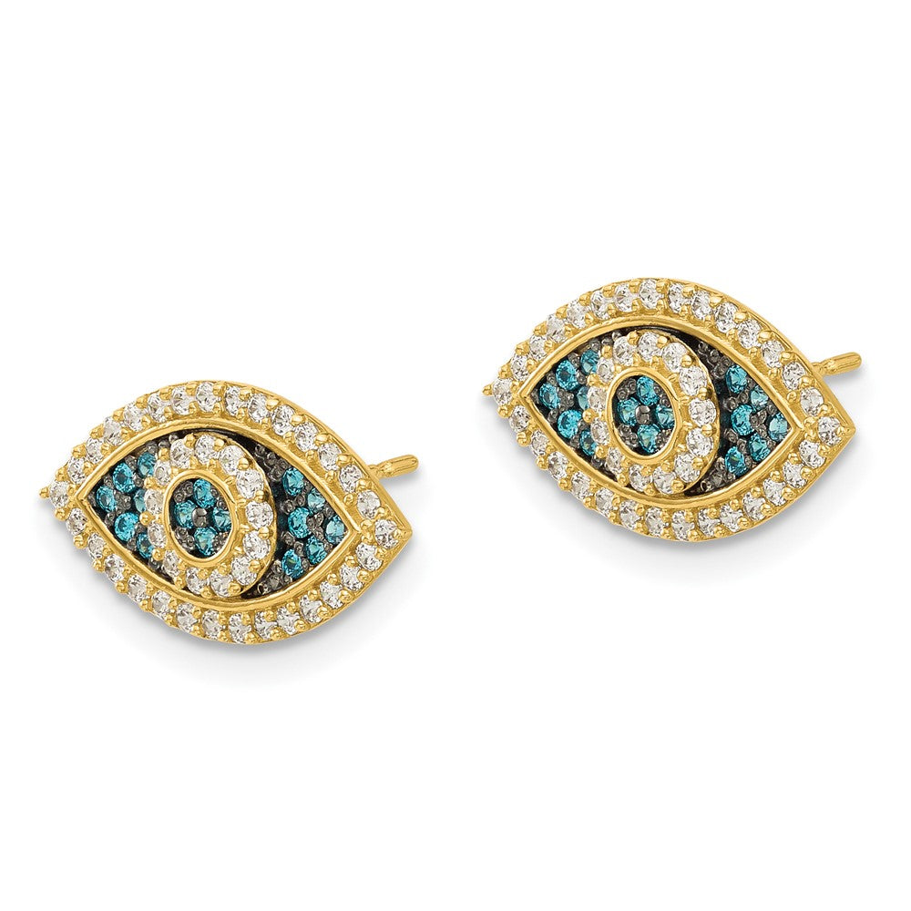 14k with Black Rhodium Polished Blue and White CZ Evil Eye Post Earrings