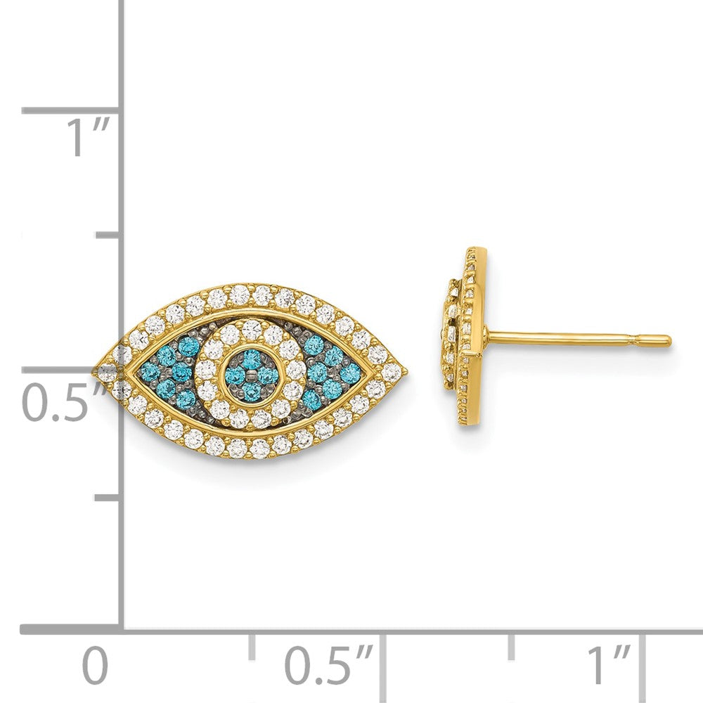 14k with Black Rhodium Polished Blue and White CZ Evil Eye Post Earrings