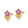 14K Polished Dark Pink and White CZ Flower Screwback Post Earrings