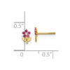 14K Polished Dark Pink and White CZ Flower Screwback Post Earrings