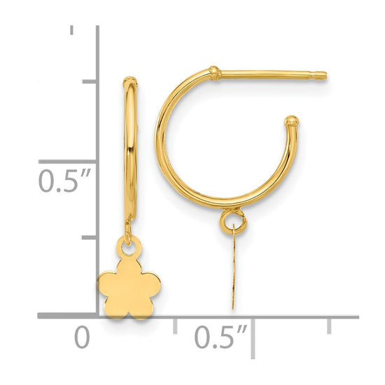 14K Polished Hoop with Flower Earrings