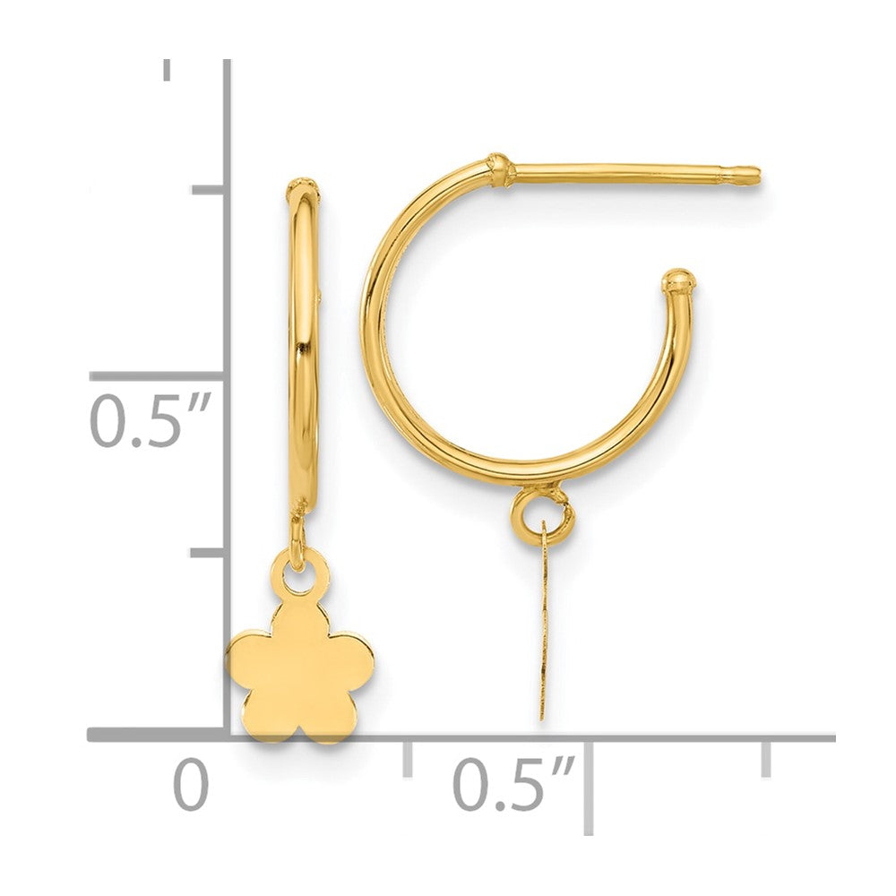 14K Polished Hoop with Flower Earrings