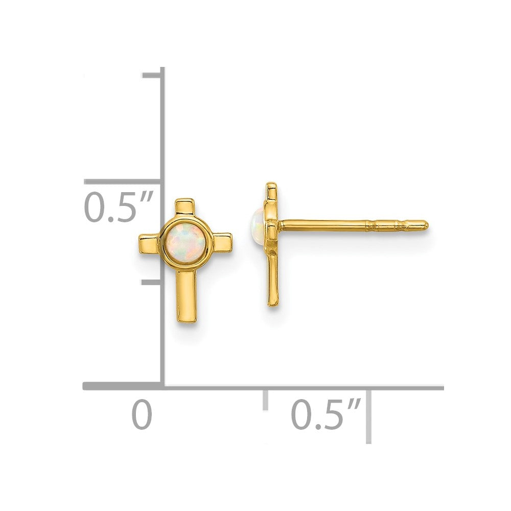 14K Lab Created Opal Mini Cross Post Earrings