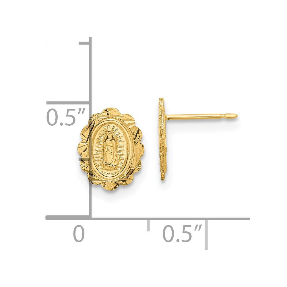 14K Diamond-Cut Small Miraculous Medal Post Earrings