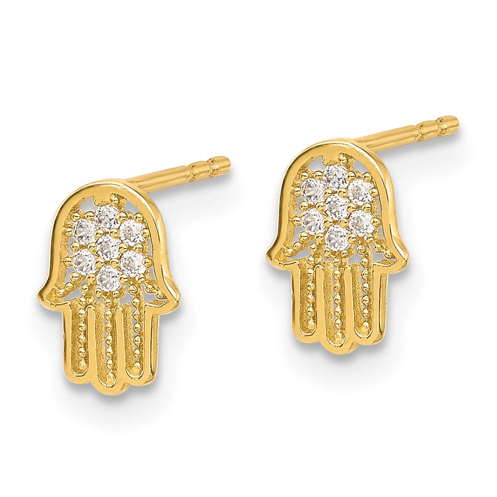 14K Polished Mini CZ Hamsa Post Earrings