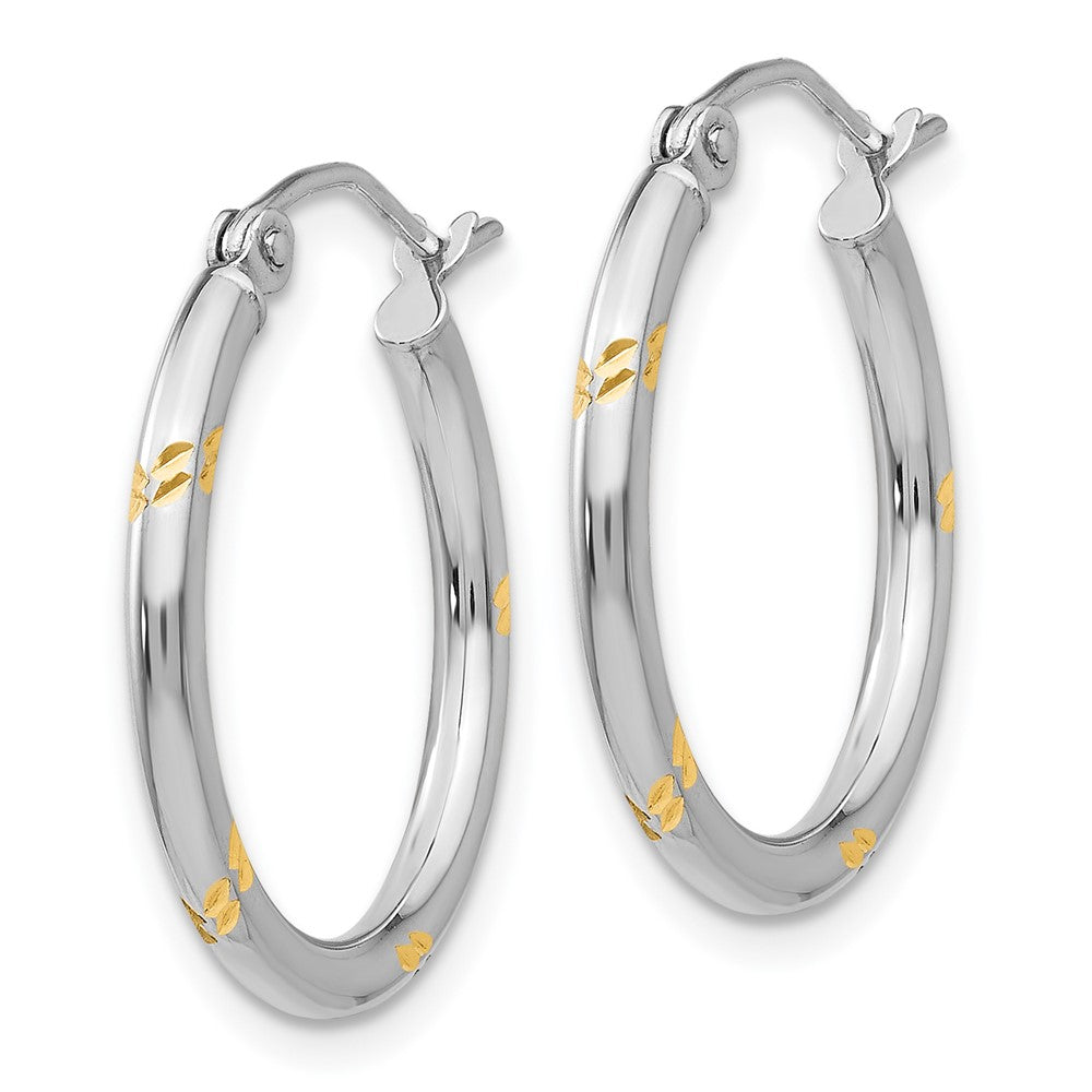 2mm Gold with Yellow Rhodium Hoop Earrings