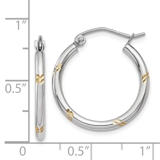 2mm Gold with Yellow Rhodium Hoop Earrings