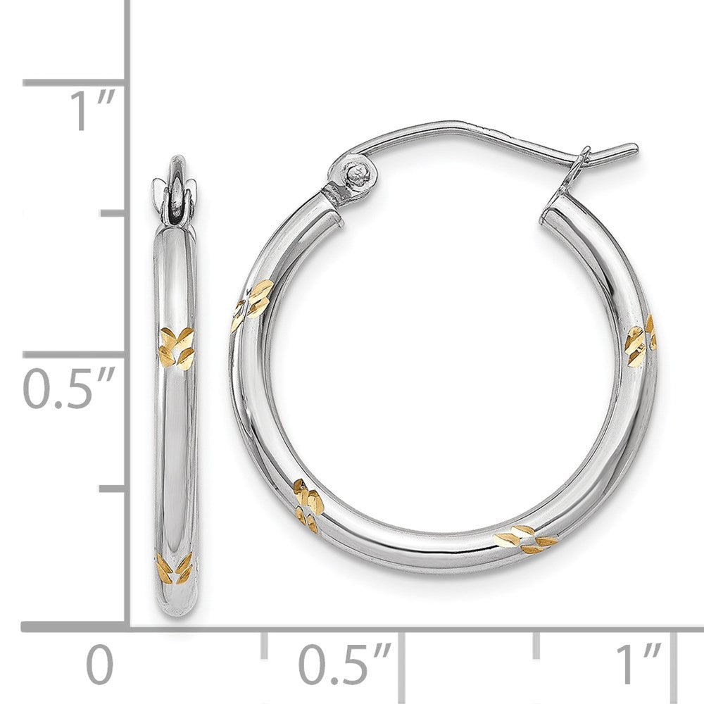 2mm Gold with Yellow Rhodium Hoop Earrings