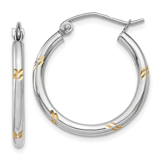2mm Gold with Yellow Rhodium Hoop Earrings