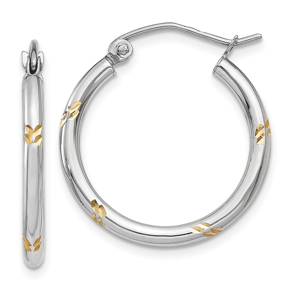 2mm Gold with Yellow Rhodium Hoop Earrings