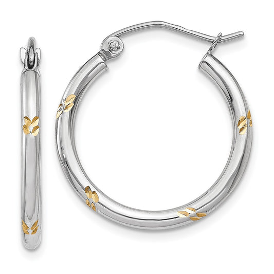 2mm Gold with Yellow Rhodium Hoop Earrings