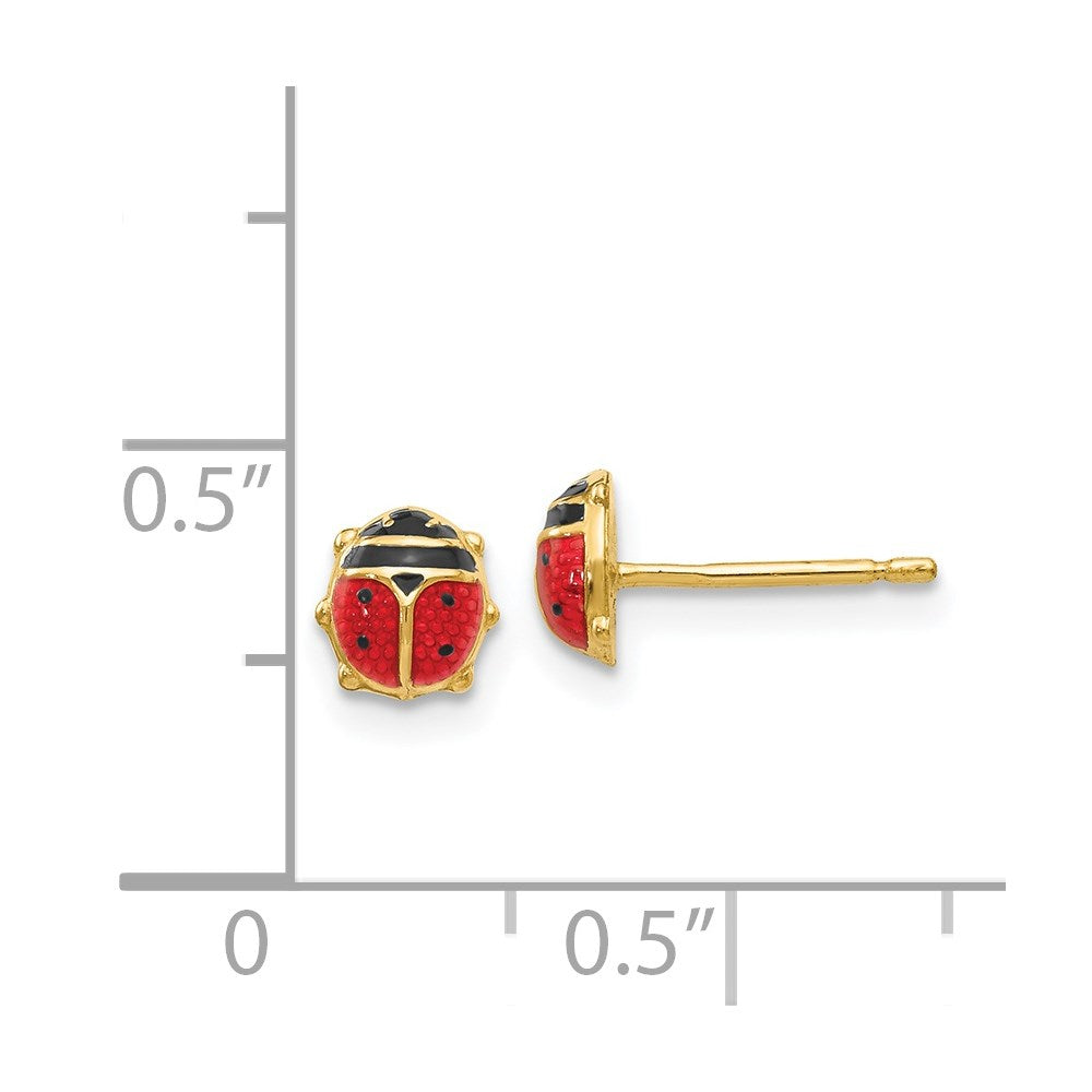 14k Small Red and Black Enameled Ladybug Earrings