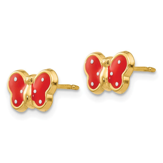 14k Red and White Enameled Butterfly Post Earrings
