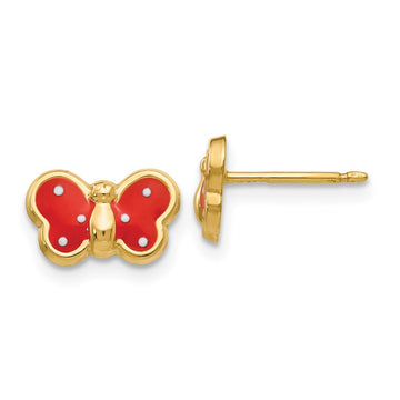 14k Red and White Enameled Butterfly Post Earrings