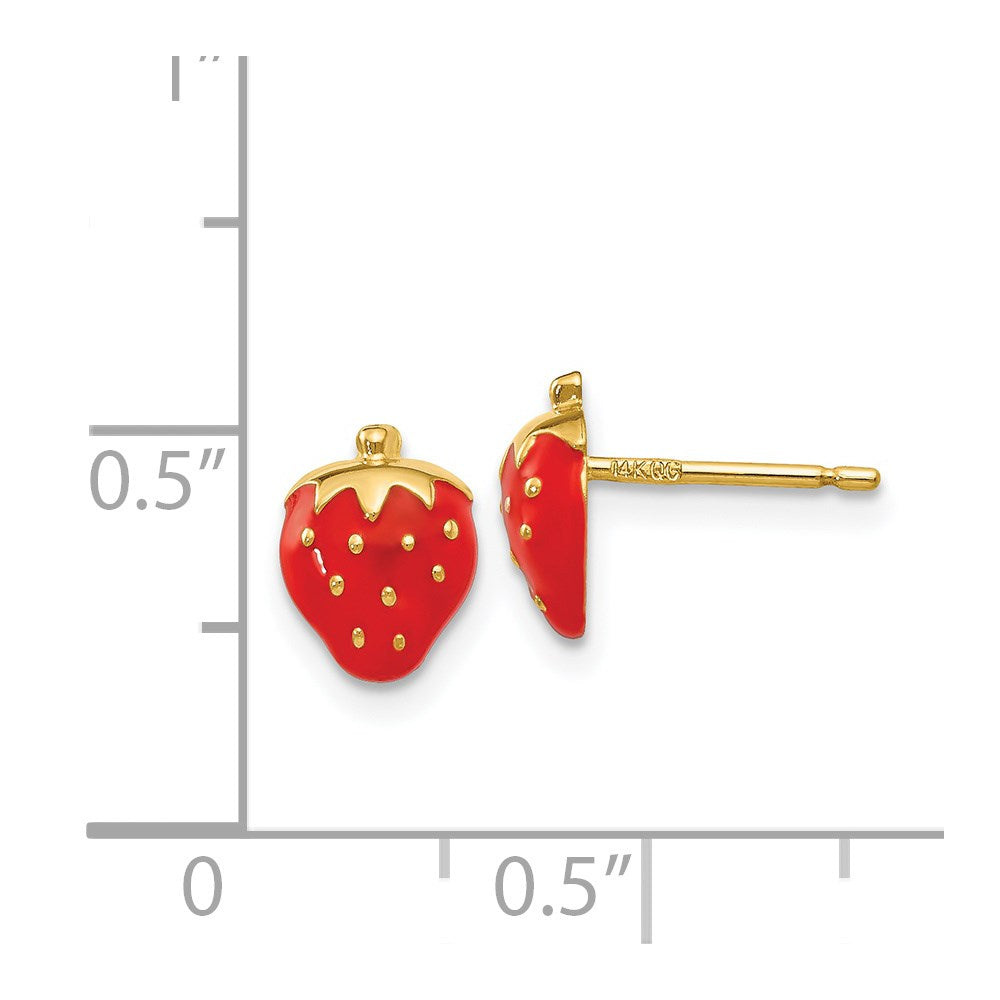 14k Red Enameled Strawberry Post Earrings