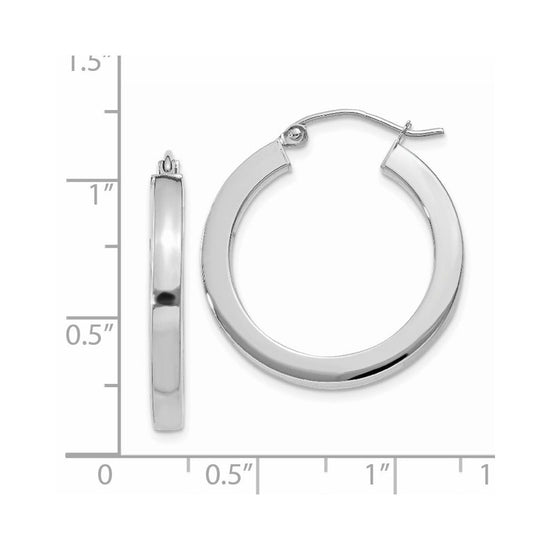 14k White Gold 3x25mm Polished Square Tube Hoop Earrings