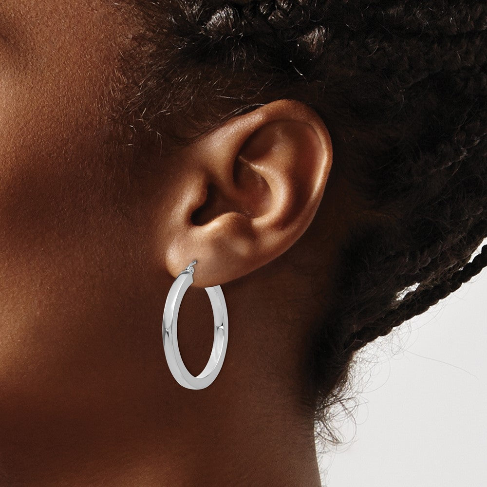 14k White Gold 3x30mm Polished Square Tube Hoop Earrings