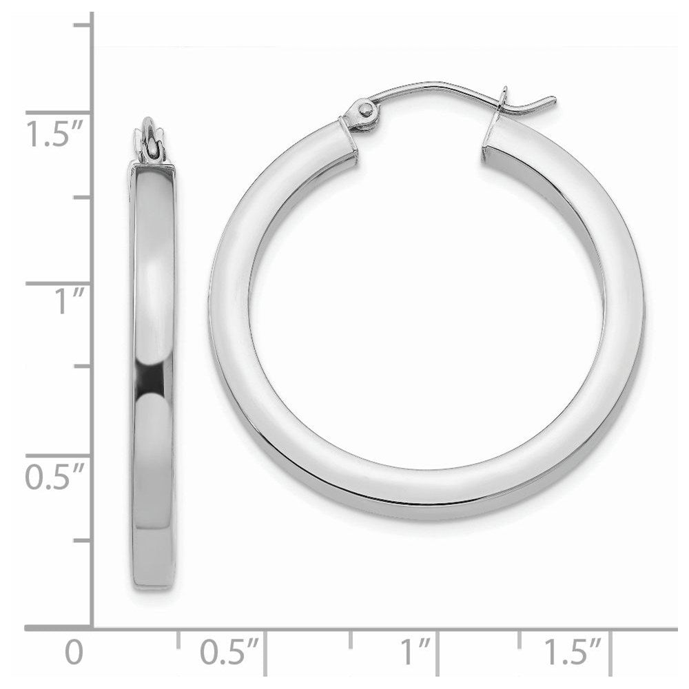 14k White Gold 3x30mm Polished Square Tube Hoop Earrings