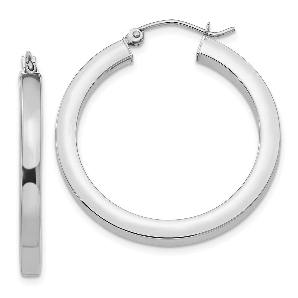 14k White Gold 3x30mm Polished Square Tube Hoop Earrings