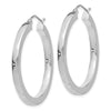 14k White Gold 3x35mm Polished Square Tube Hoop Earrings