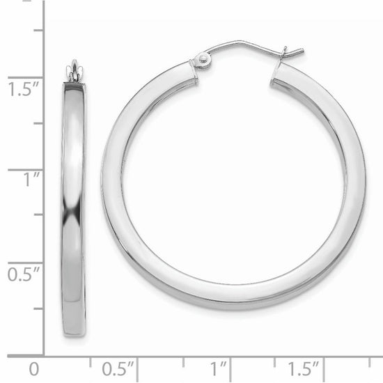 14k White Gold 3x35mm Polished Square Tube Hoop Earrings