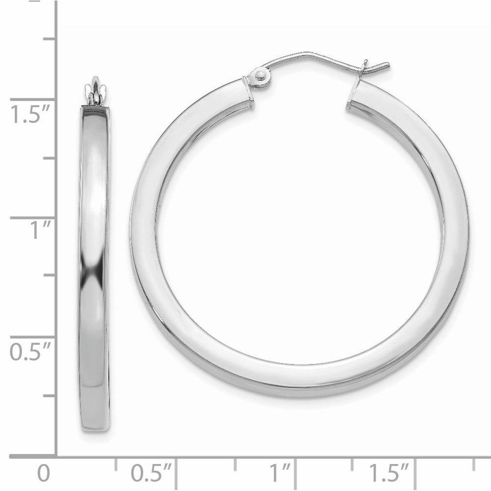 14k White Gold 3x35mm Polished Square Tube Hoop Earrings