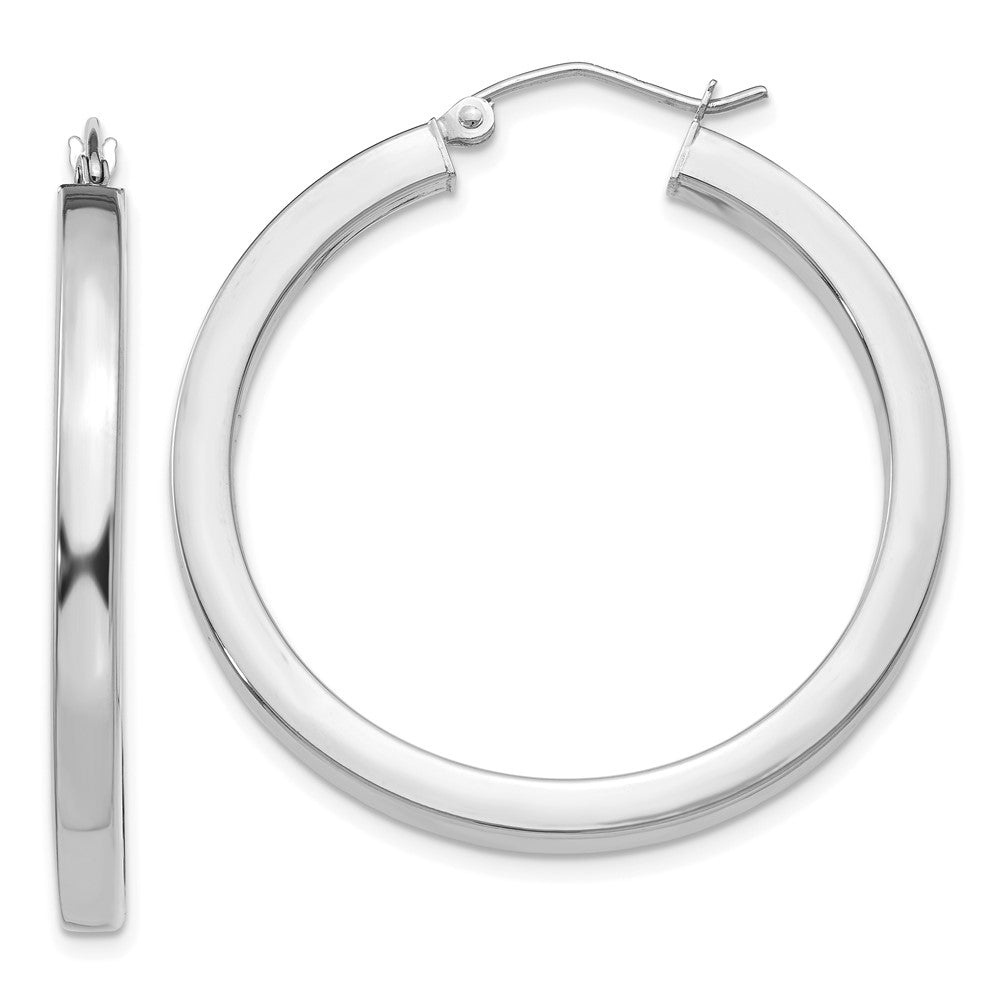 14k White Gold 3x35mm Polished Square Tube Hoop Earrings
