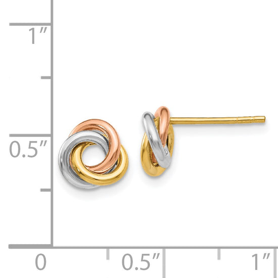 14k Tri-color 8mm Twisted Love Knot Post Earrings