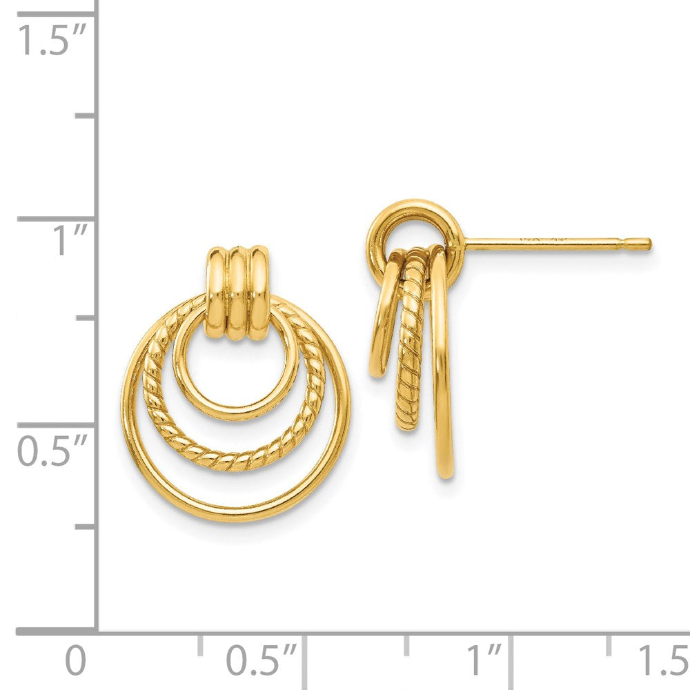 14k Polished and Textured Triple Circle Post Earrings