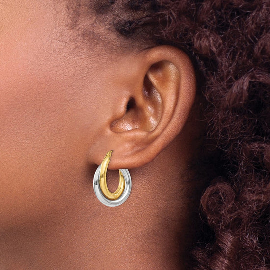 Gold Two-tone Twisted Tube Hoop Earrings