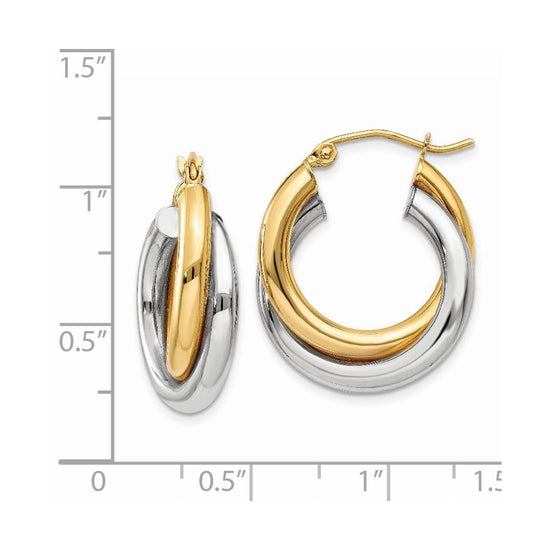 Gold Two-tone Twisted Tube Hoop Earrings