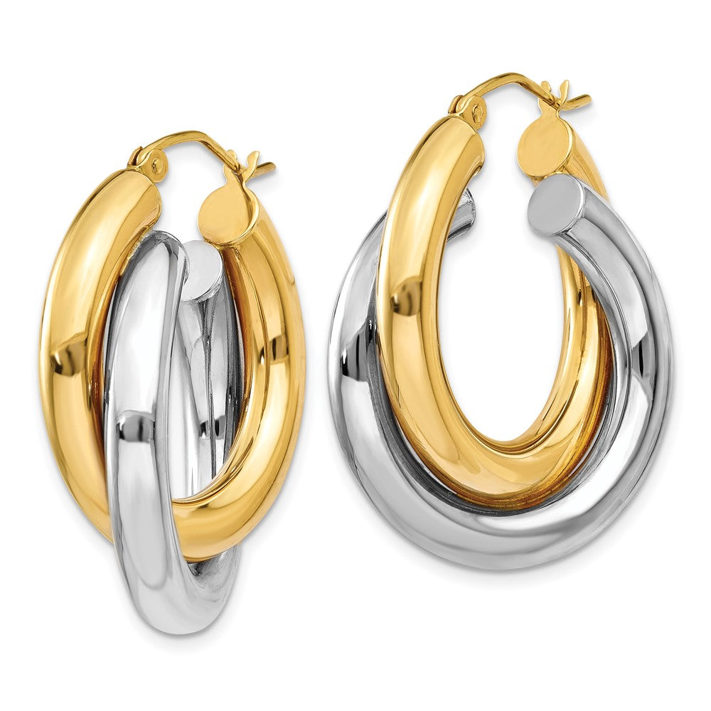 Gold Two-tone Twisted Tube Hoop Earrings