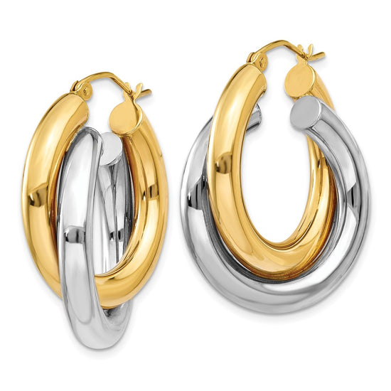 14k Two-tone Polished Double Tube Hoop Earrings
