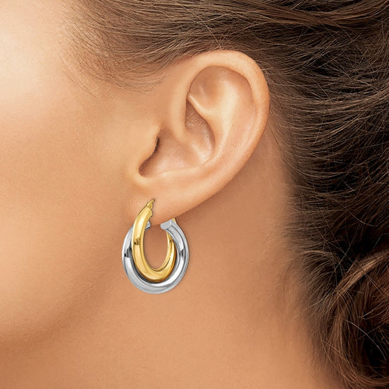 14k Two-tone Polished Double Tube Hoop Earrings