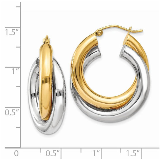 Gold Two-tone Twisted Tube Hoop Earrings