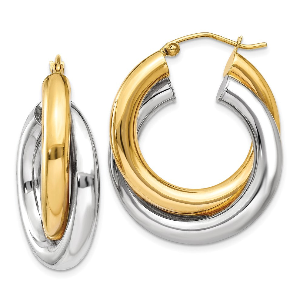 Gold Two-tone Twisted Tube Hoop Earrings