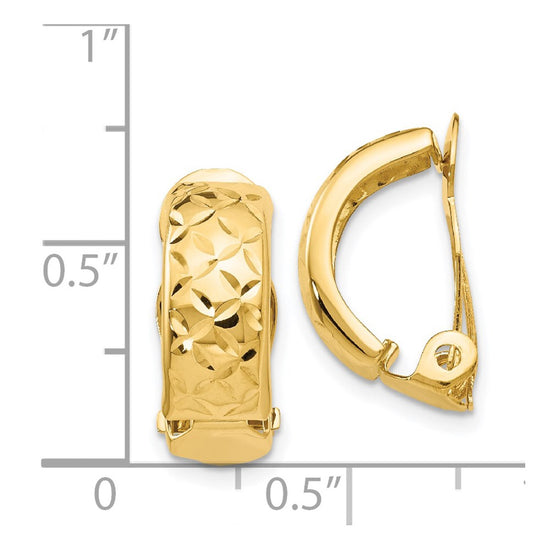 14k 6x18mm Crisscross Half Hoop Omega Back Non-Pierced Earrings