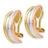 14k Tri-color 7x18mm Polished Half Hoop Omega Back Non-pierced Earrings