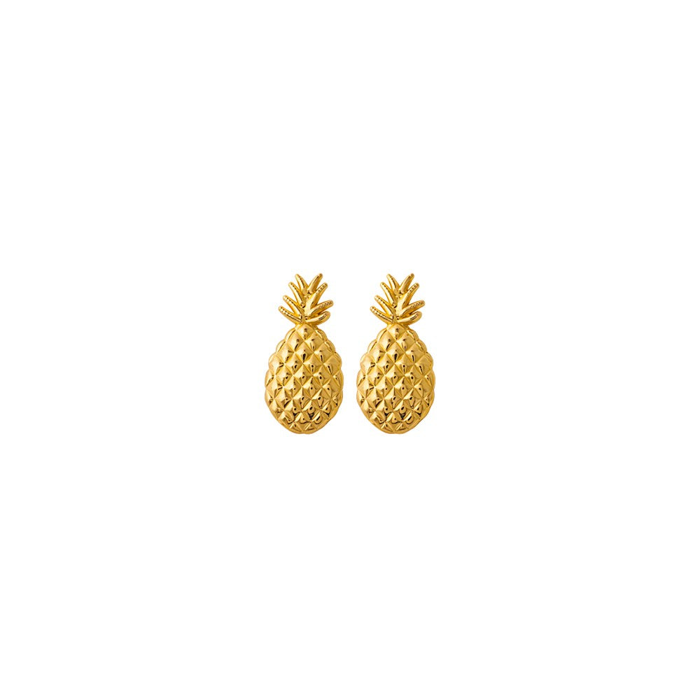 14K Polished and Textured Pineapple Post Earrings